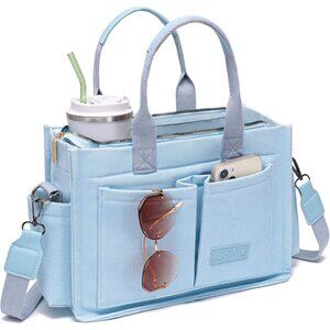 Women's Light Blue Canvas Tote Bag Bags Crossbody Work Laptop Tote Bag Large